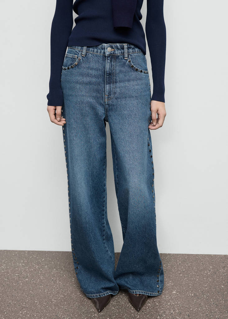 Wide leg studded jeans — Dark Blue