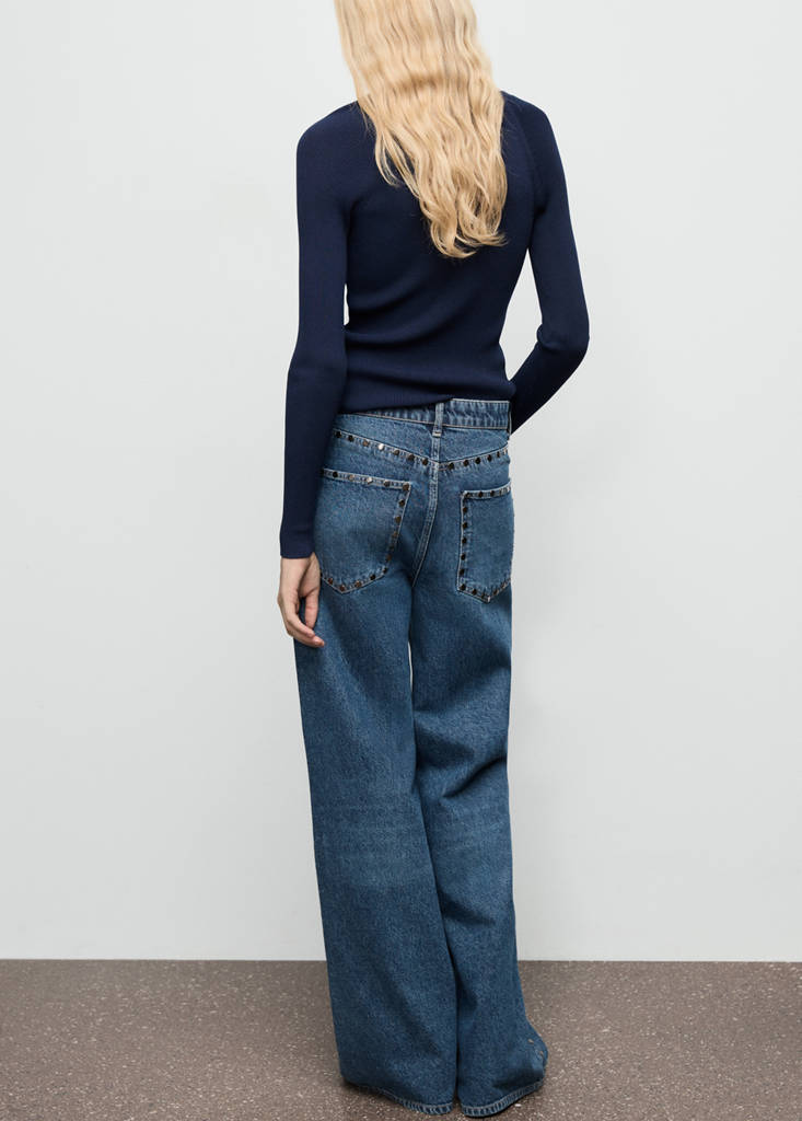Wide leg studded jeans — Dark Blue