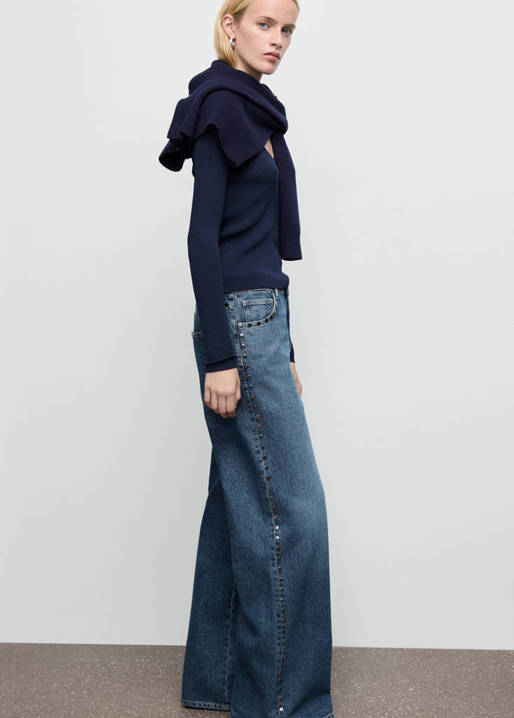Wide leg studded jeans — Dark Blue