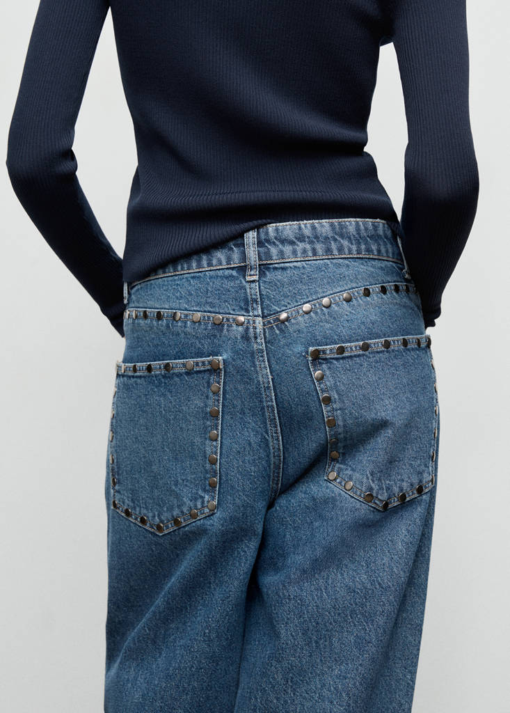 Wide leg studded jeans — Dark Blue