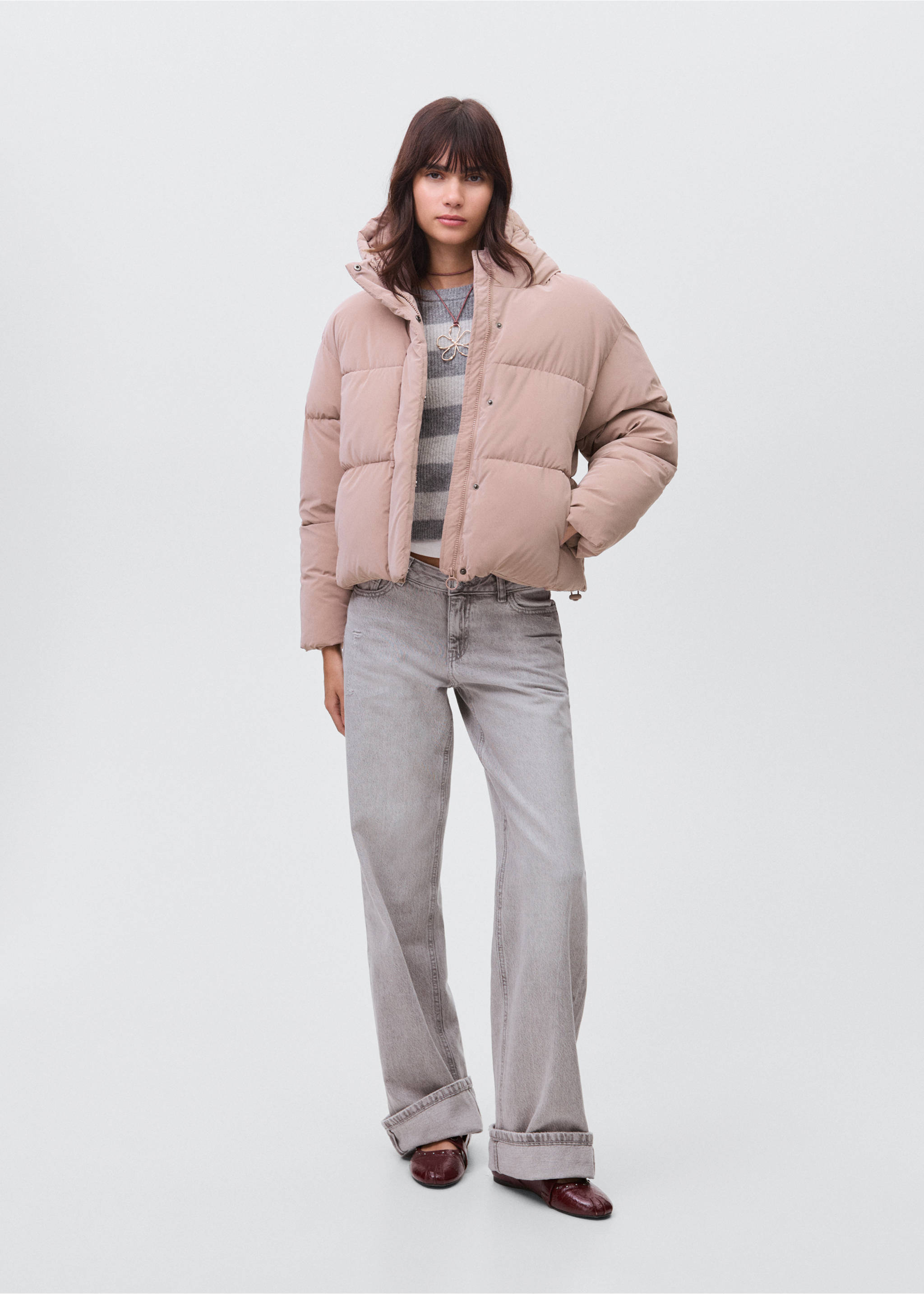 Anorak acolchado efecto encerado - Plano general, Rosa pastel. Ref: 17046326-00.