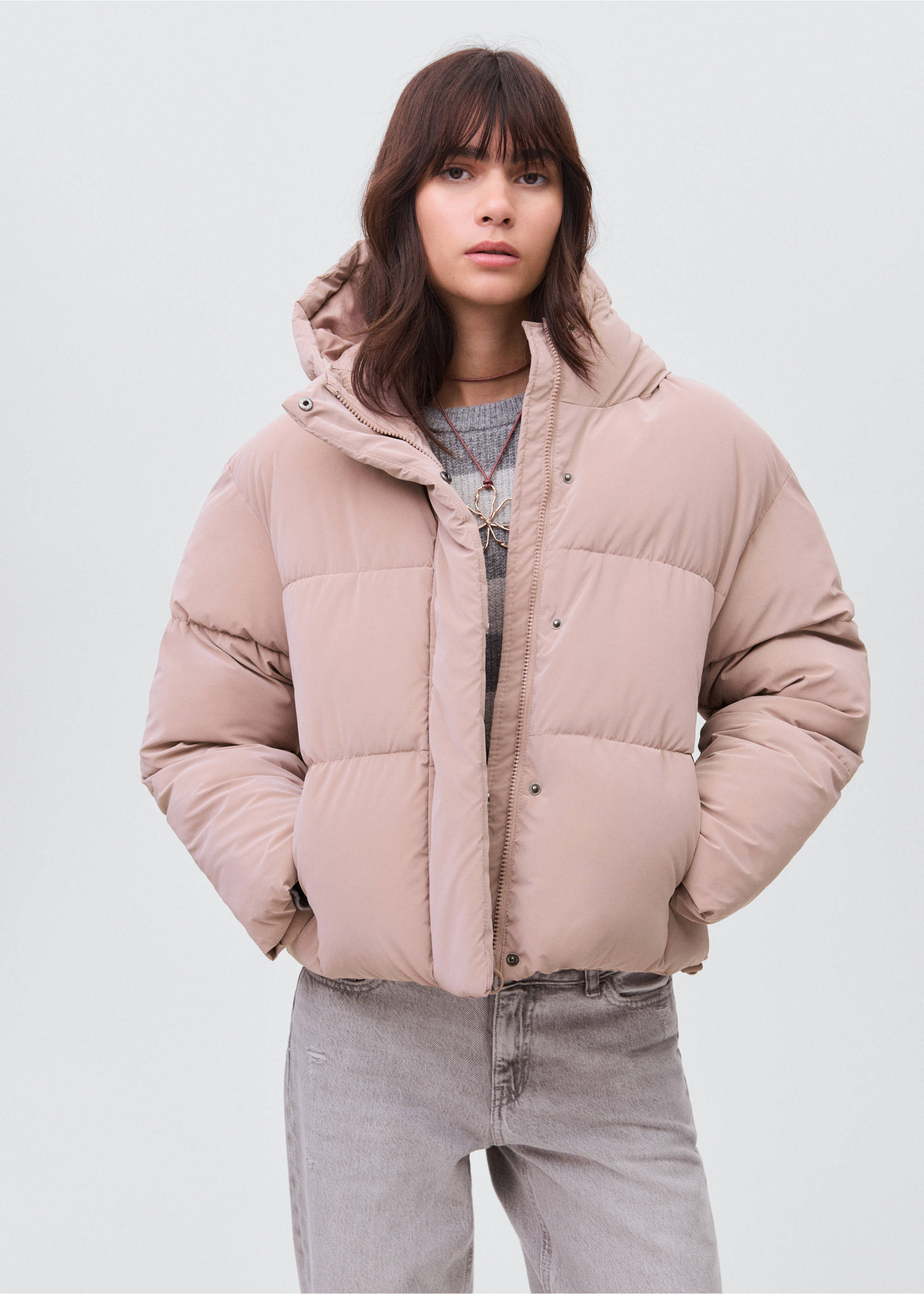 Anorak acolchado efecto encerado - Plano medio, Rosa pastel. Ref: 17046326-00.