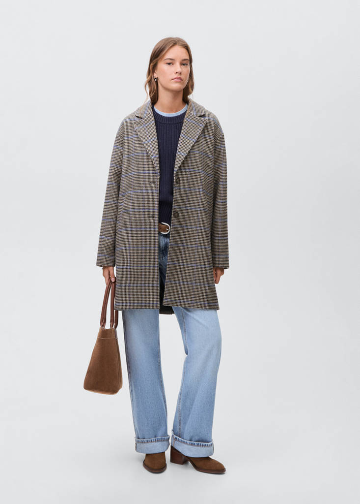 Houndstooth wool-blend coat — Beige