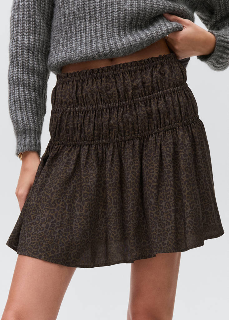 Leopard-print gathered skirt — Brown