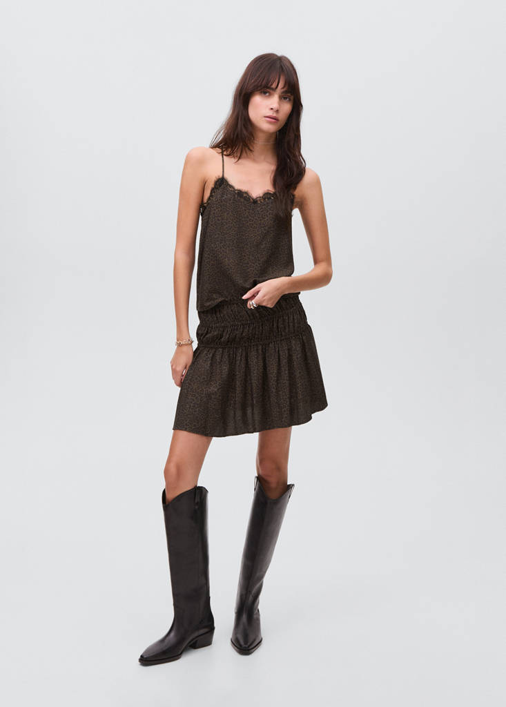 Leopard-print gathered skirt — Brown