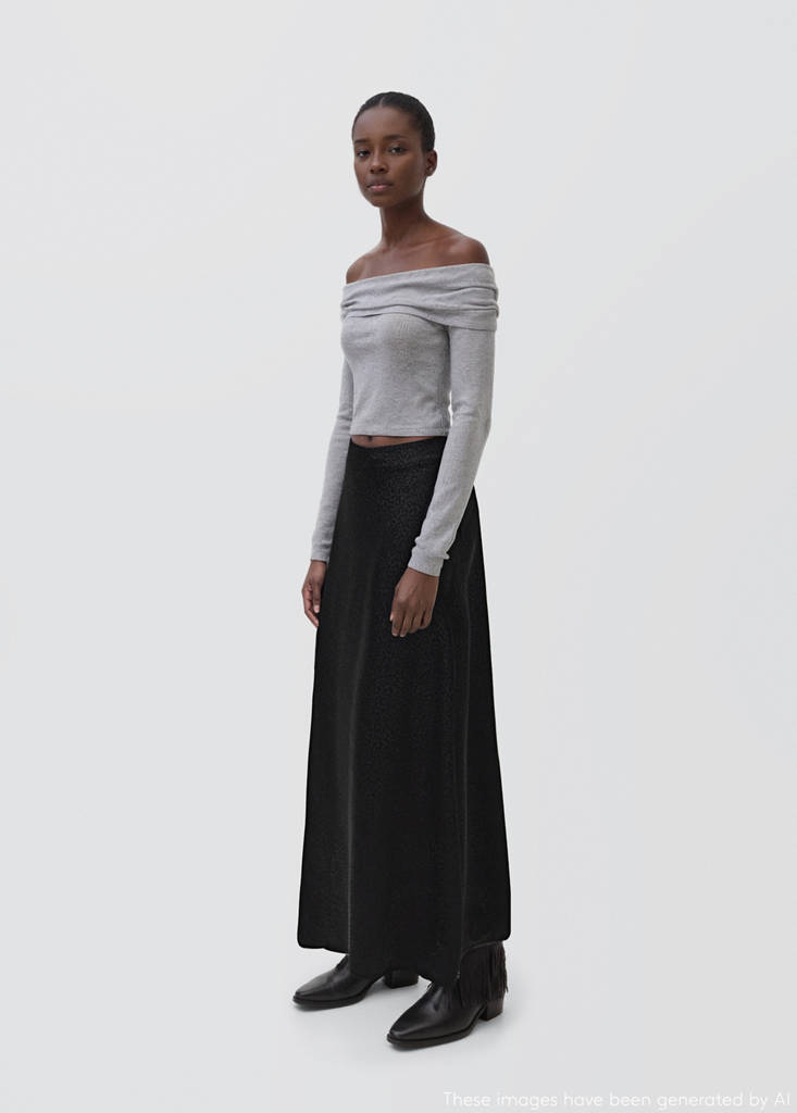 Long leopard-print skirt — Black denim
