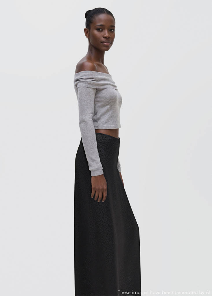 Long leopard-print skirt — Black denim