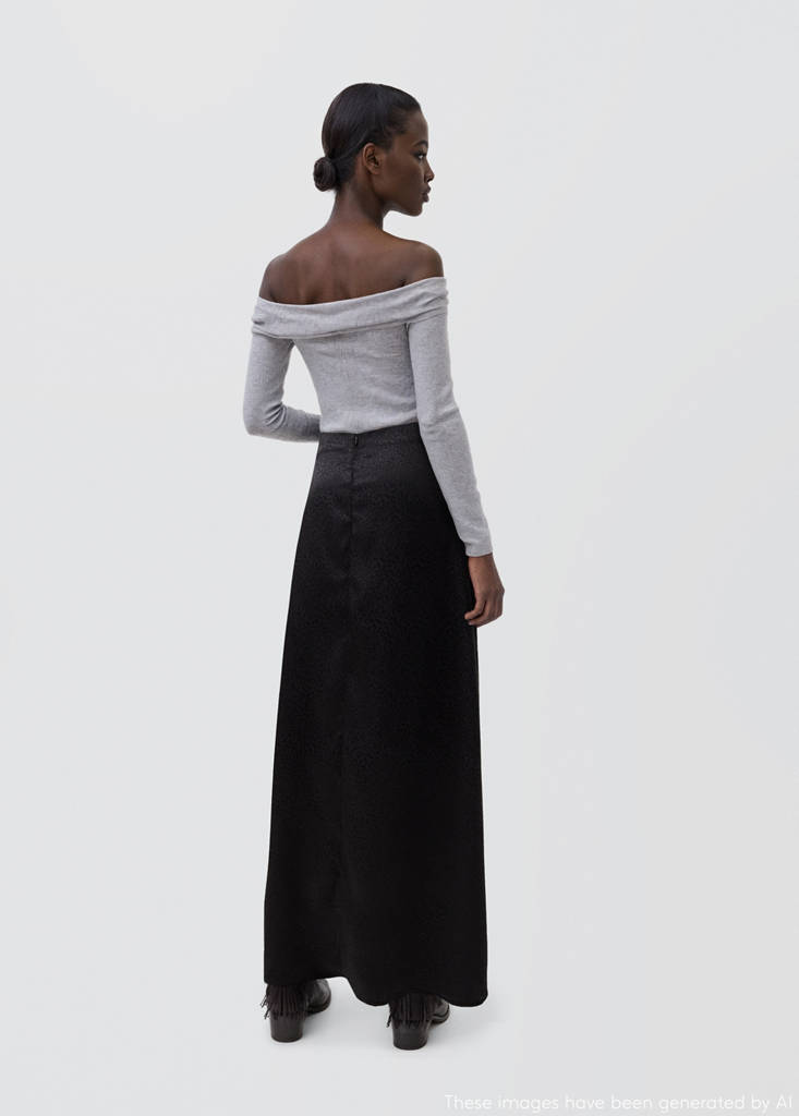 Long leopard-print skirt — Black denim