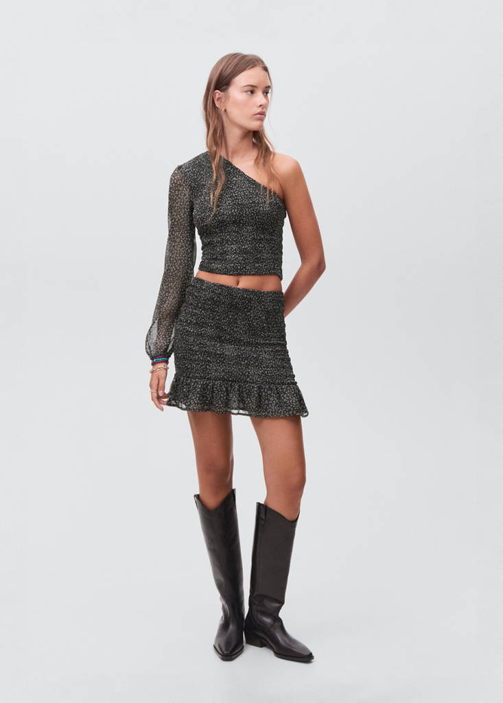 Leopard-print skirt with ruffles — Black