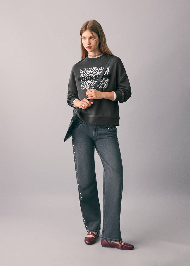 Printed cotton sweatshirt — Charcoal