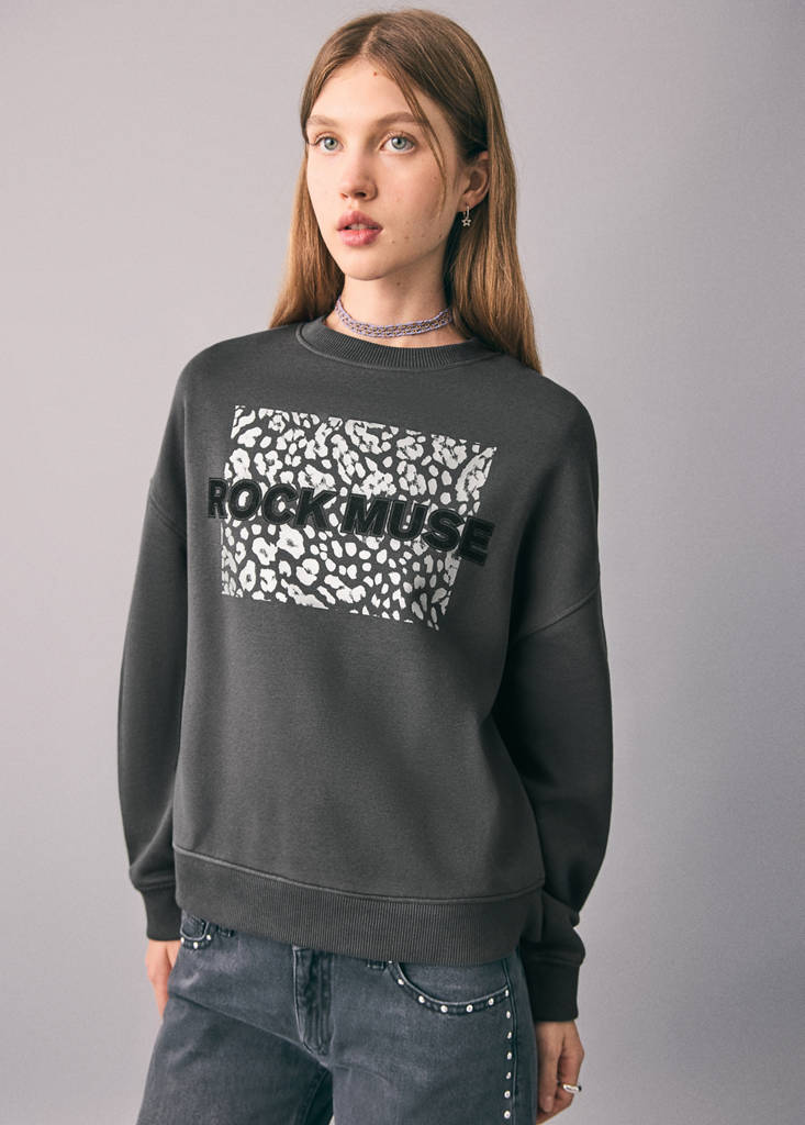 Printed cotton sweatshirt — Charcoal