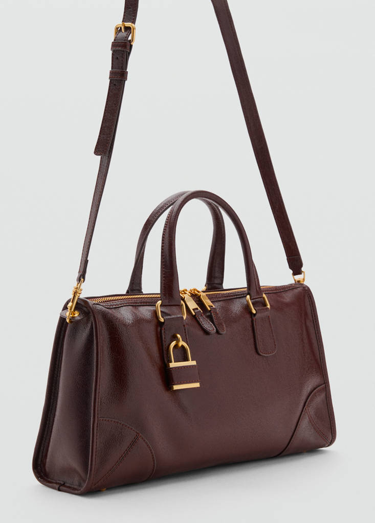 Shiny handbag with handles — Chocolate