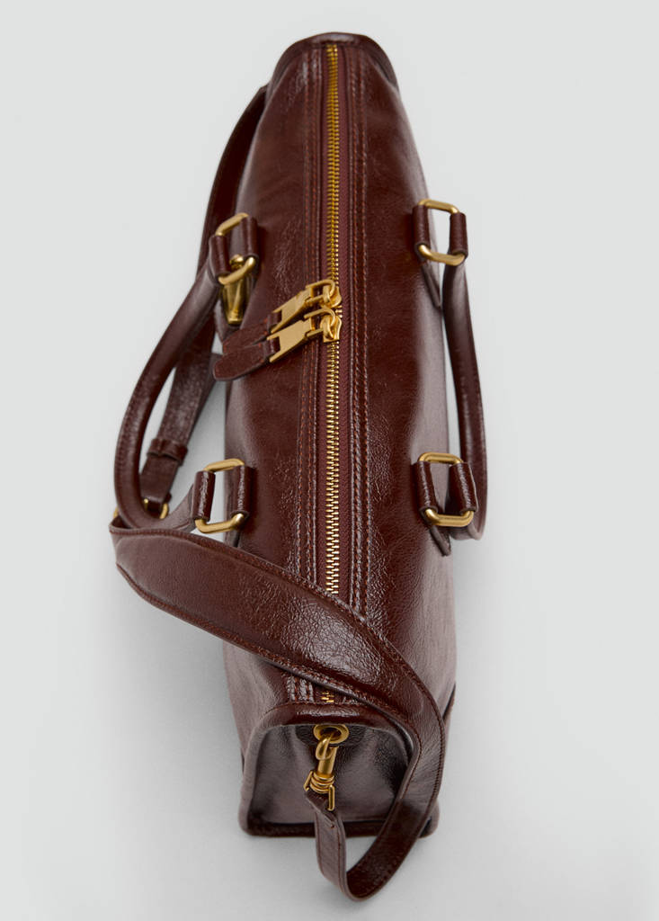 Shiny handbag with handles — Chocolate
