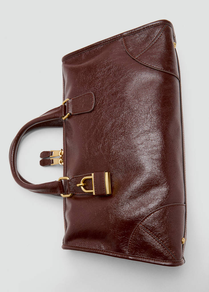 Shiny handbag with handles — Chocolate