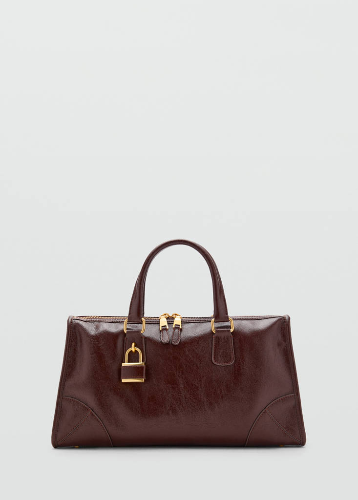 Shiny handbag with handles — Chocolate