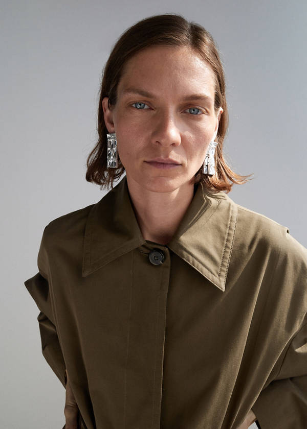 Long cotton trench coat with concealed buttons — Medium Brown