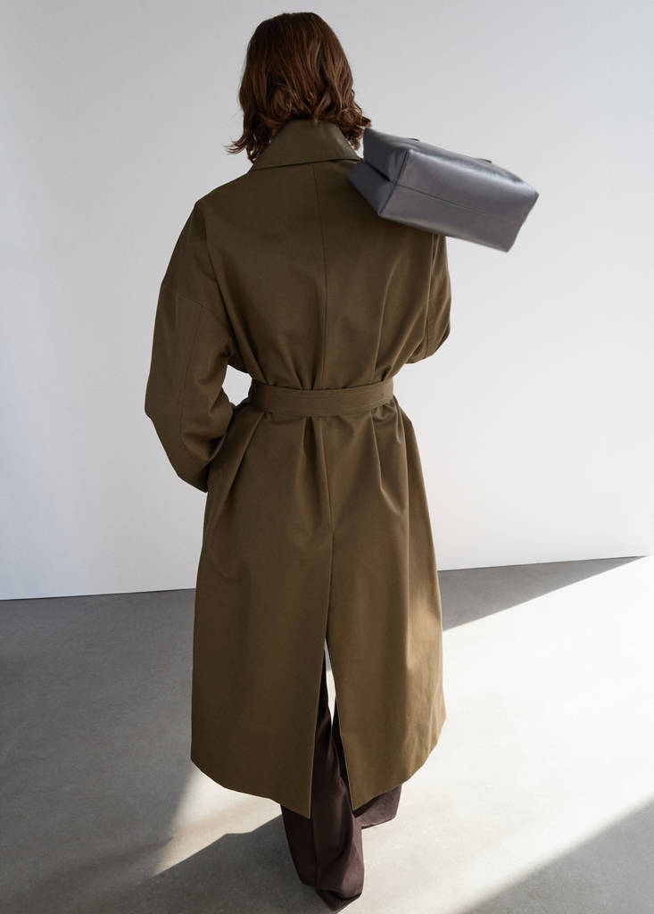 Long cotton trench coat with concealed buttons — Medium Brown