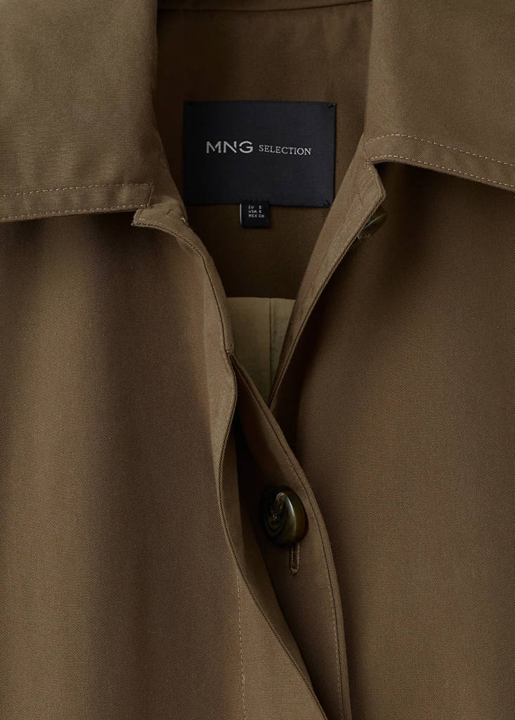 Long cotton trench coat with concealed buttons — Medium Brown
