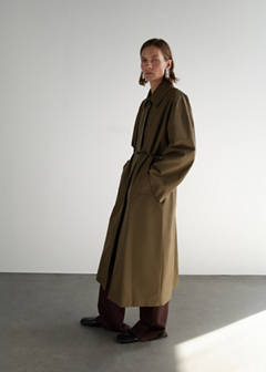 Long cotton trench coat with concealed buttons — Medium Brown 11