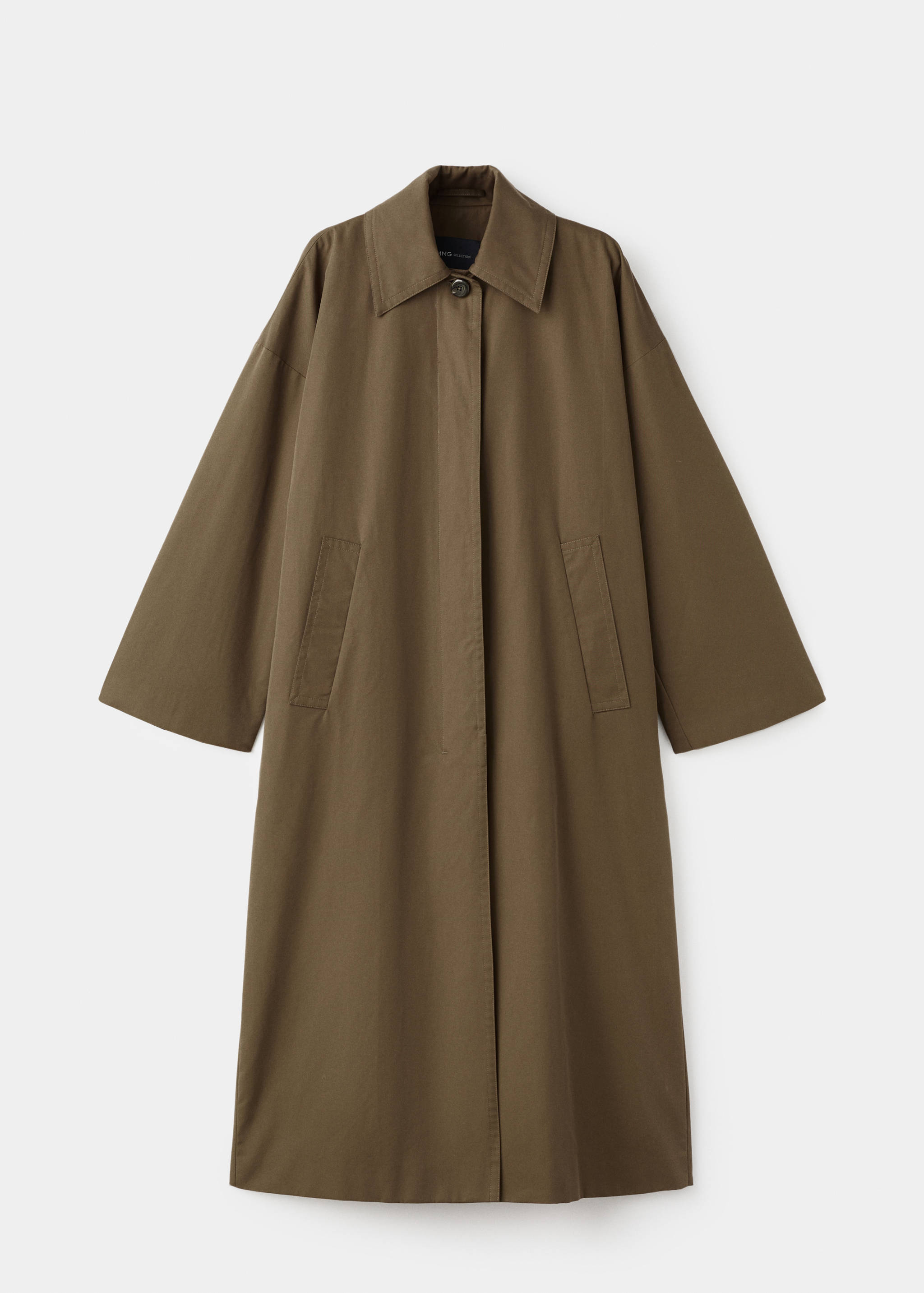 Long cotton trench coat with concealed buttons - Article without model