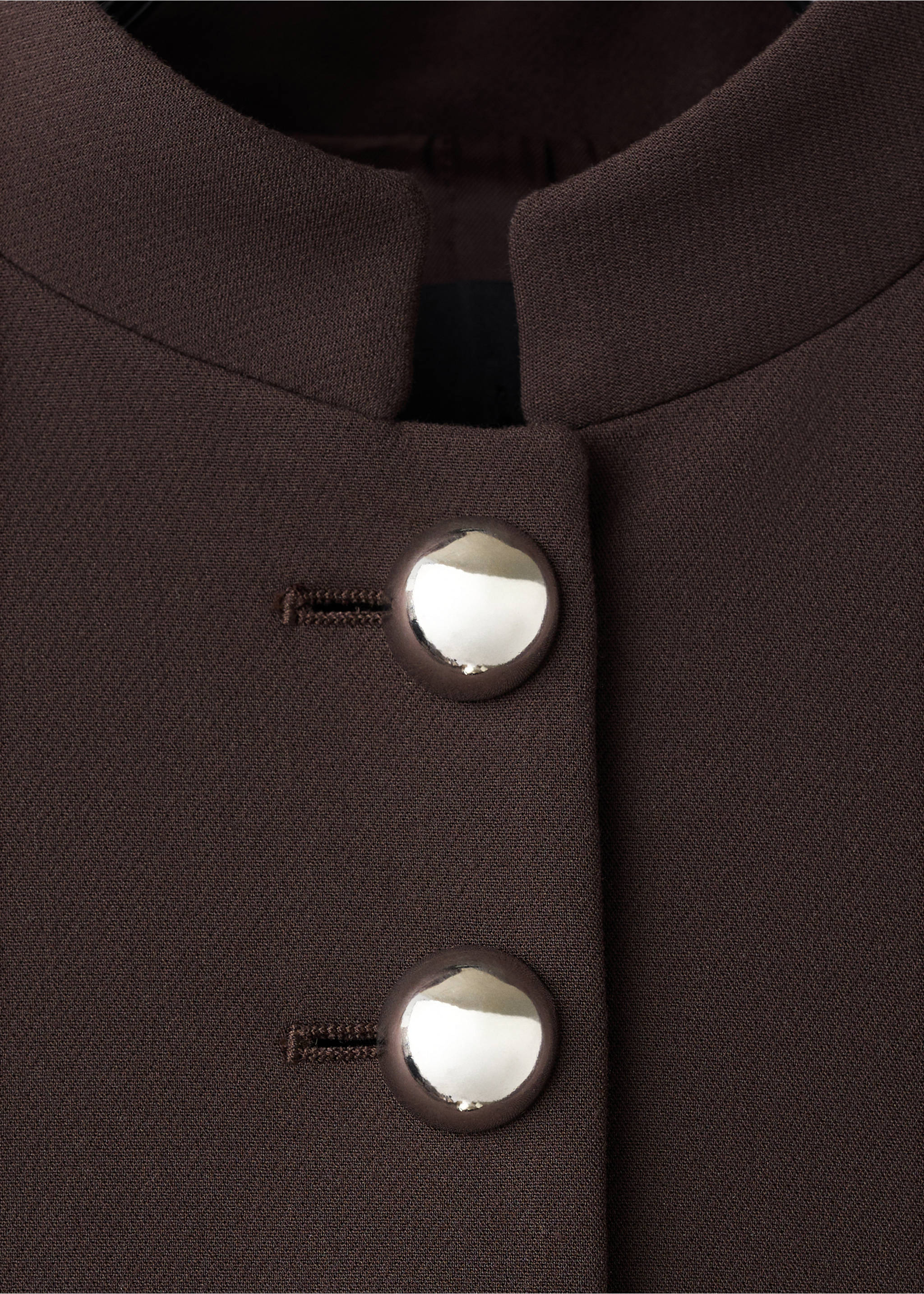 Jacket with jewel-button strip collar - Details of the article 8, Brown. Ref: 17046362-00.