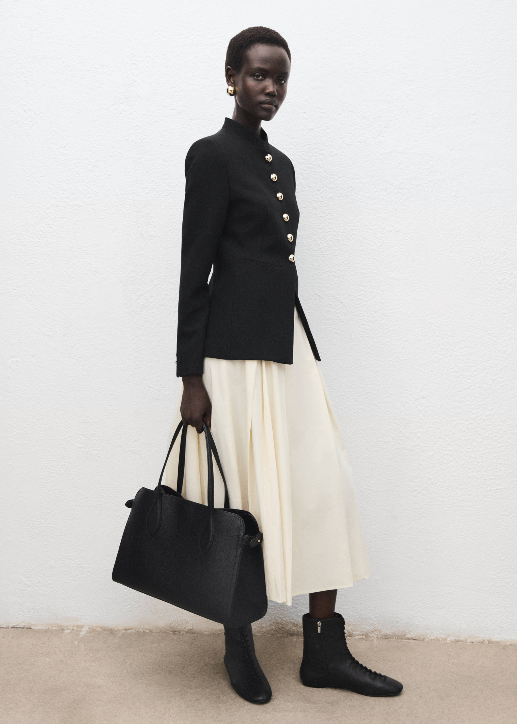 Jacket with jewel-button strip collar - General plane, Black. Ref: 17046362-00.