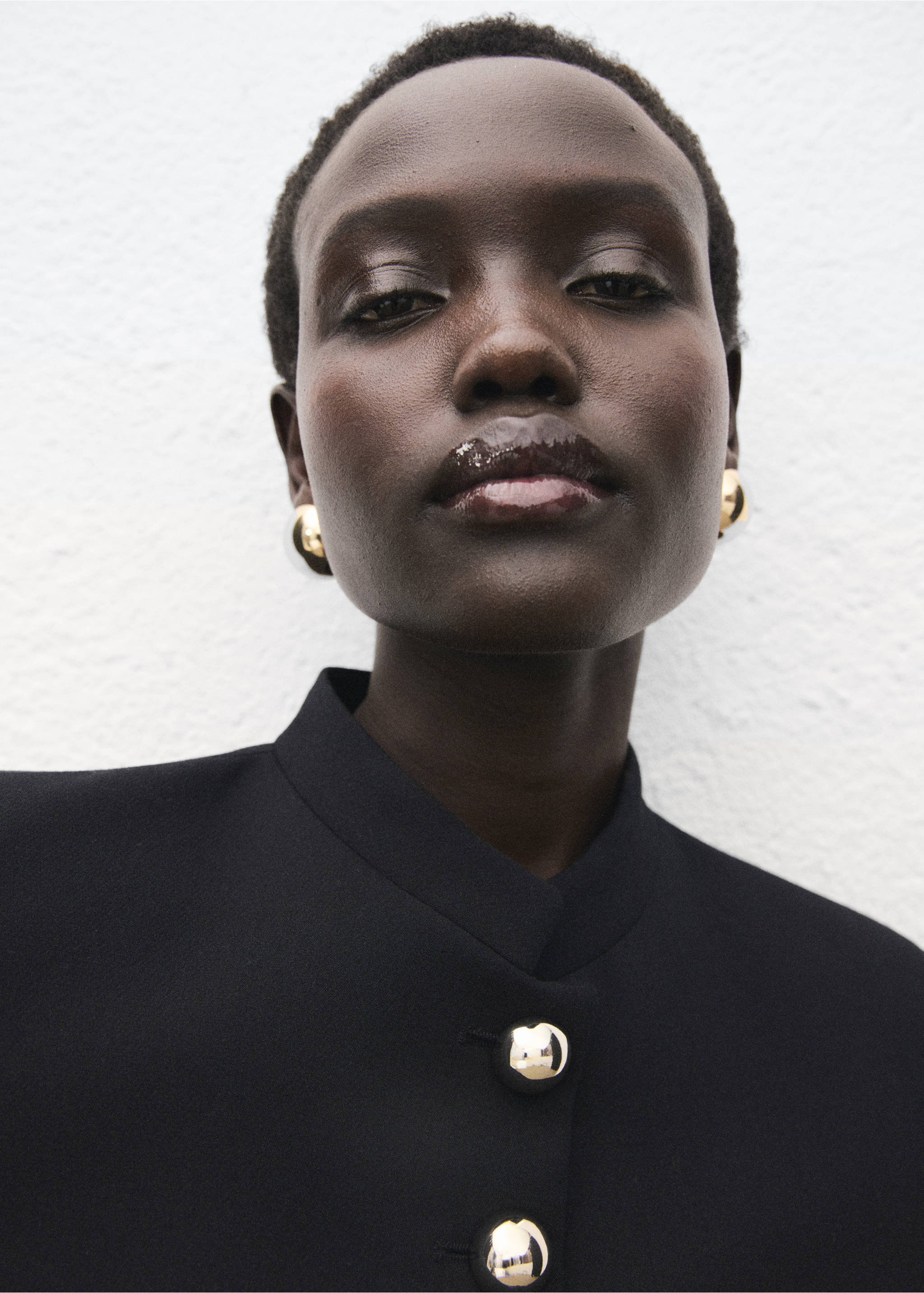 Jacket with jewel-button strip collar - Details of the article 1, Black. Ref: 17046362-00.