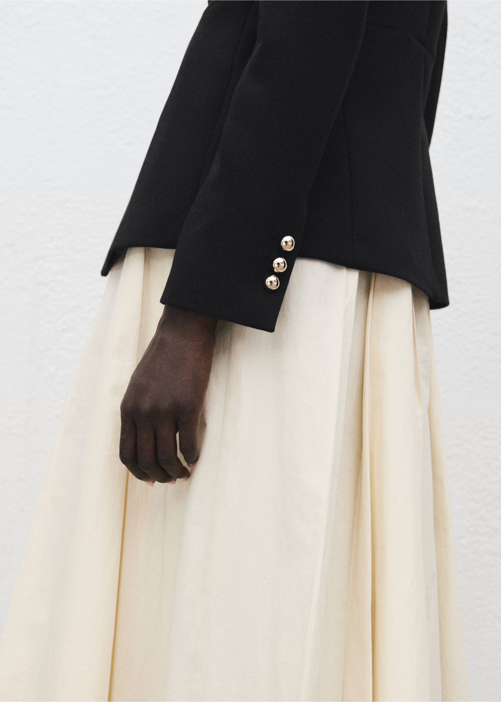 Jacket with jewel-button strip collar - Details of the article 6, Black. Ref: 17046362-00.