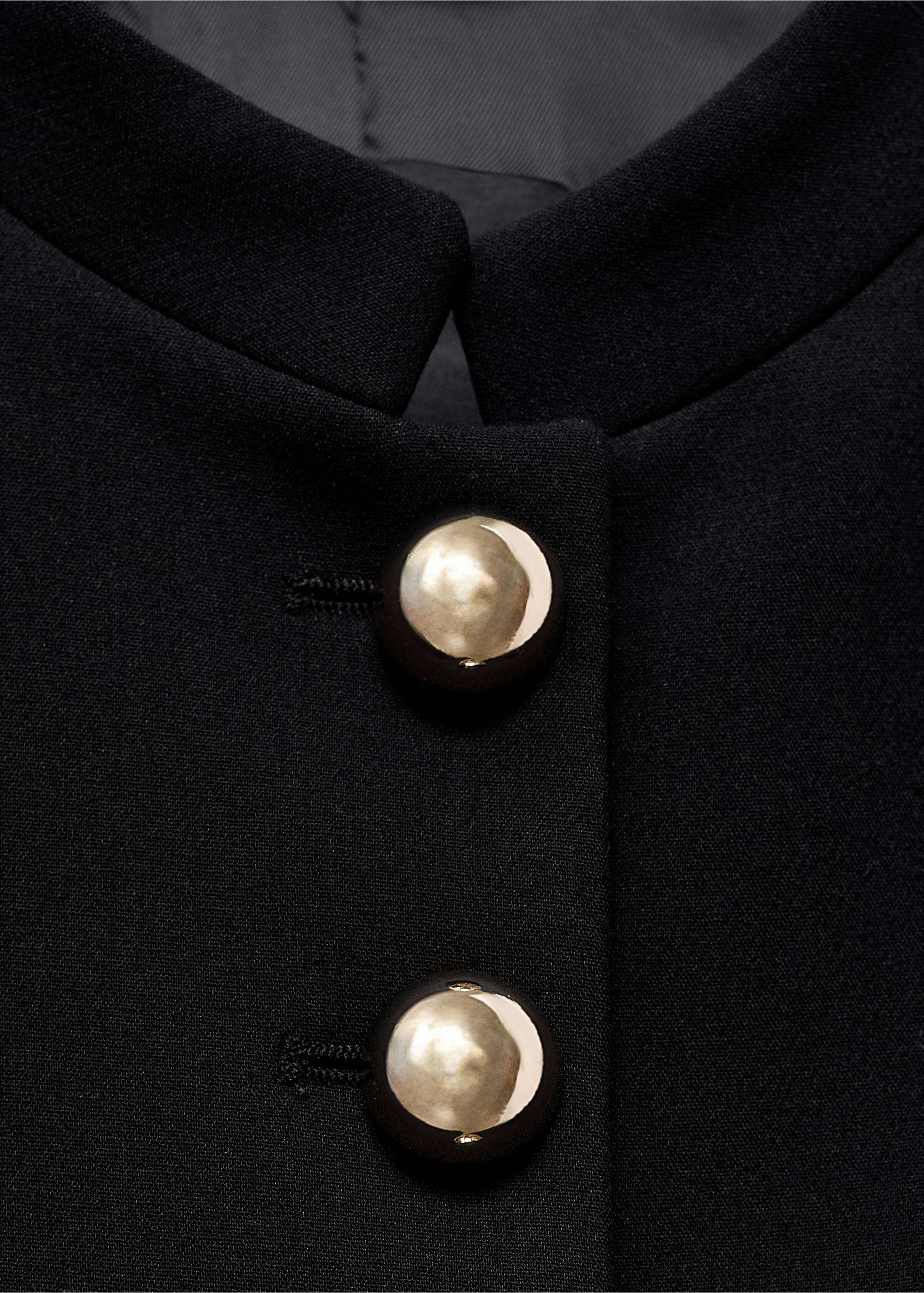 Jacket with jewel-button strip collar - Details of the article 8, Black. Ref: 17046362-00.
