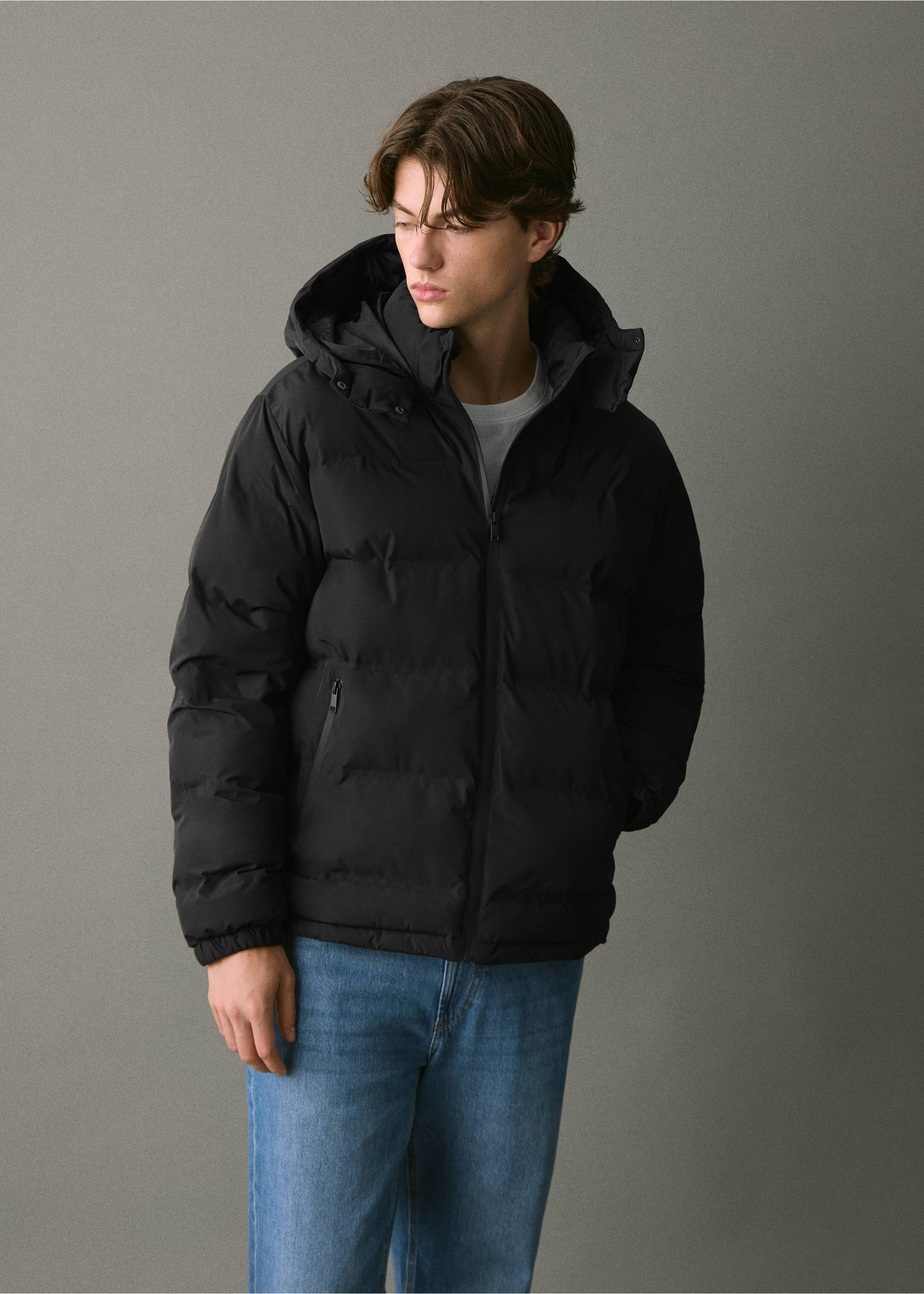 Anorak acolchado capucha - Plano medio, Negro. Ref: 17046721-00.