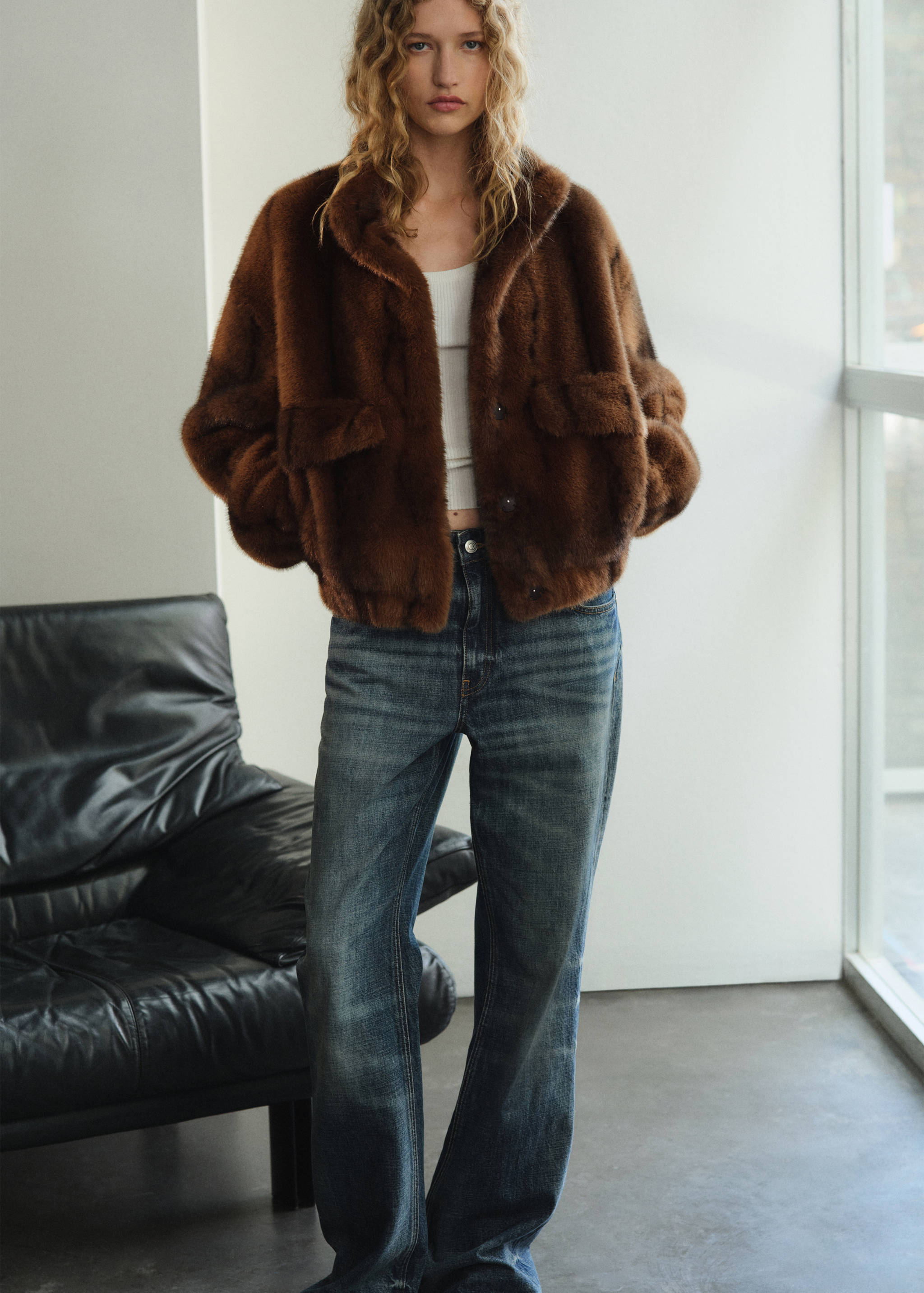 Faux-fur jacket with pockets - General plane