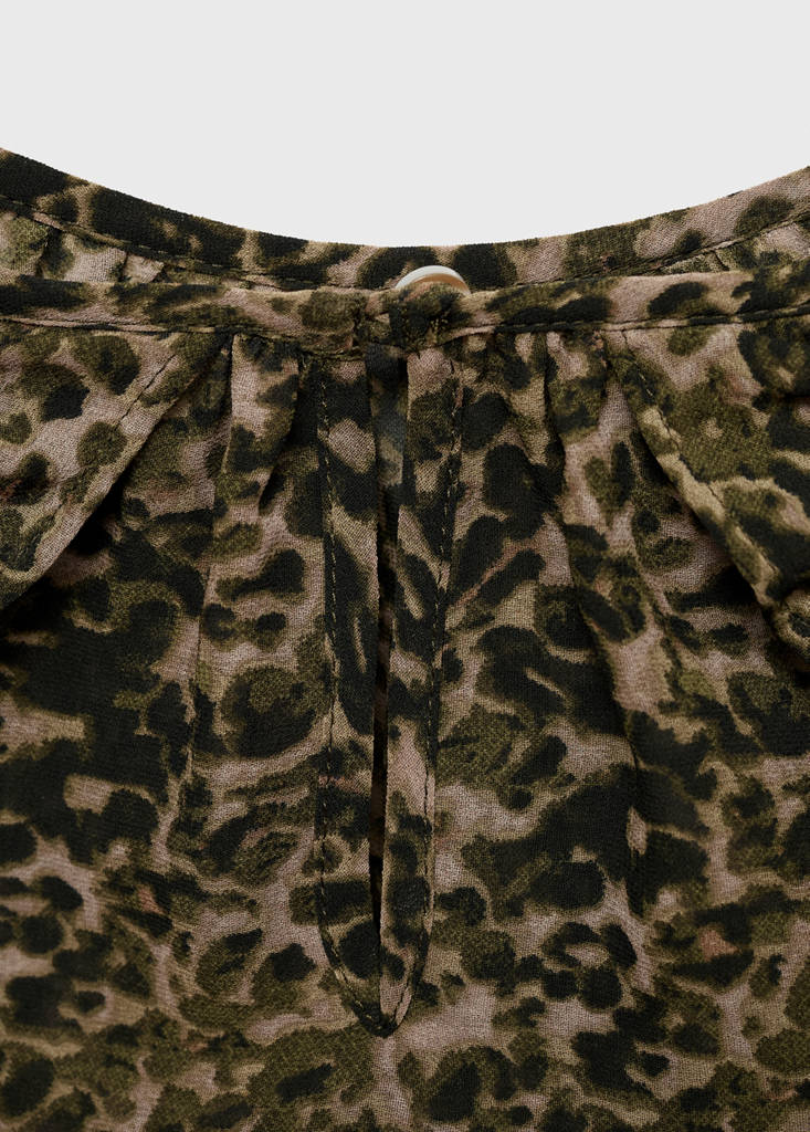 Printed blouse with cut-out — Khaki