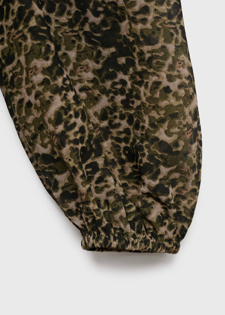 Printed blouse with cut-out — Khaki