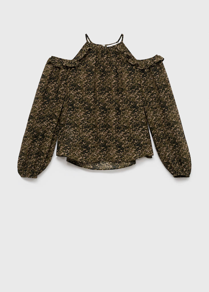 Printed blouse with cut-out — Khaki