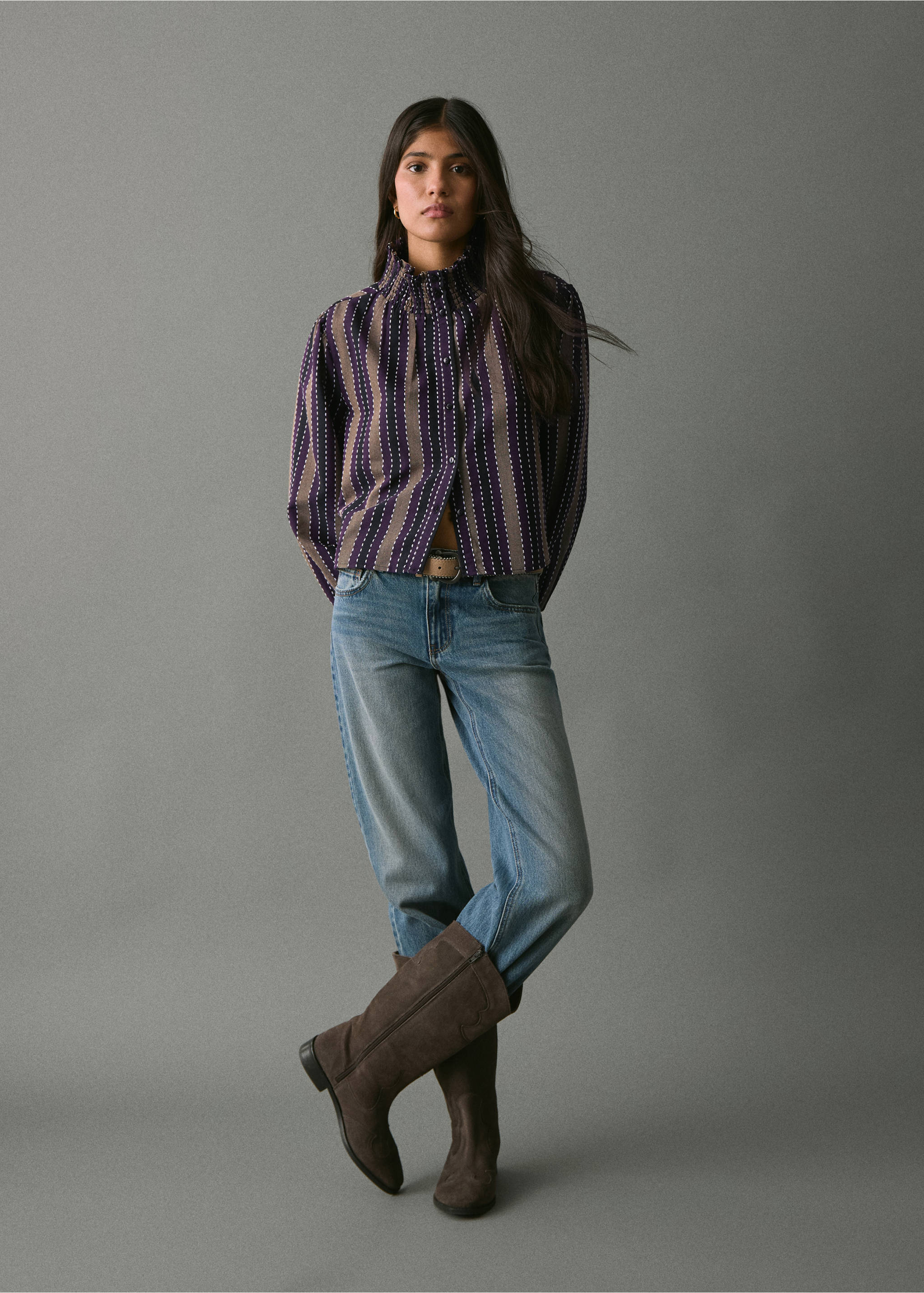 Striped blouse with embroidered details - General plane, Purple. Ref: 17047124-00.