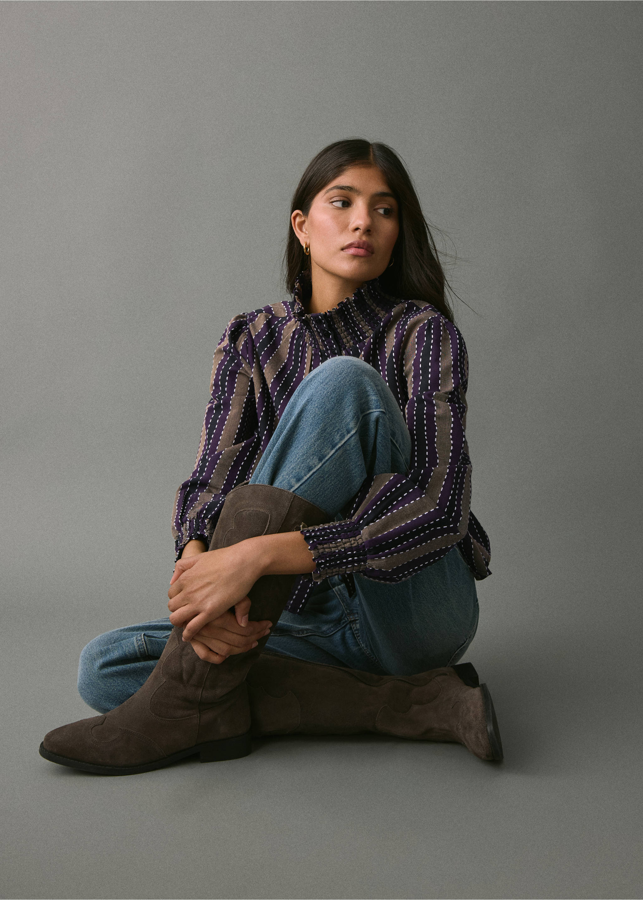 Striped blouse with embroidered details - Details of the article 2, Purple. Ref: 17047124-00.