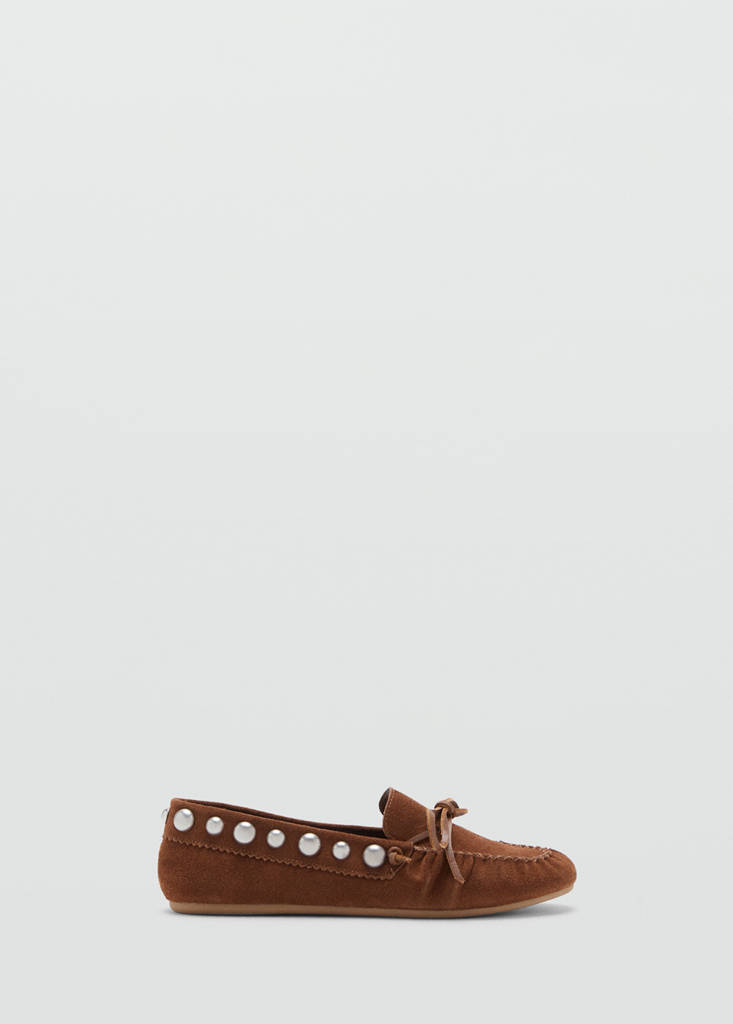Suede moccasin with studs — Medium Brown