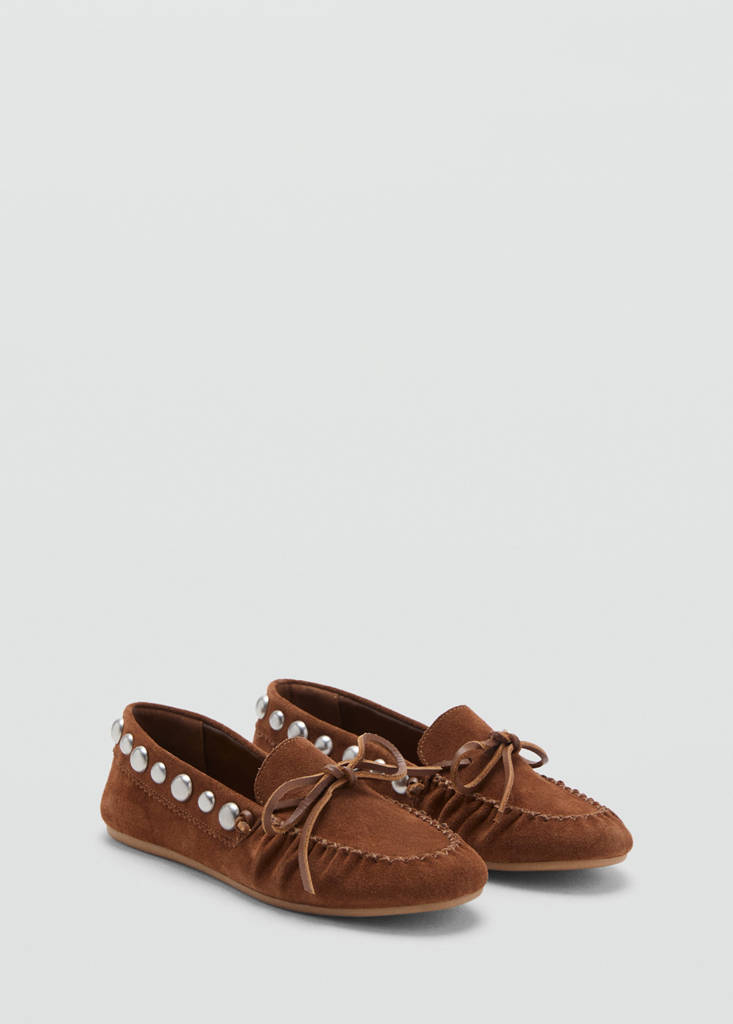 Suede moccasin with studs — Medium Brown