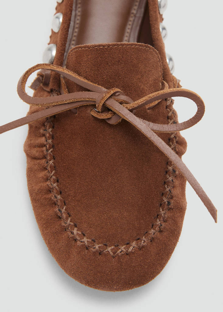Suede moccasin with studs — Medium Brown