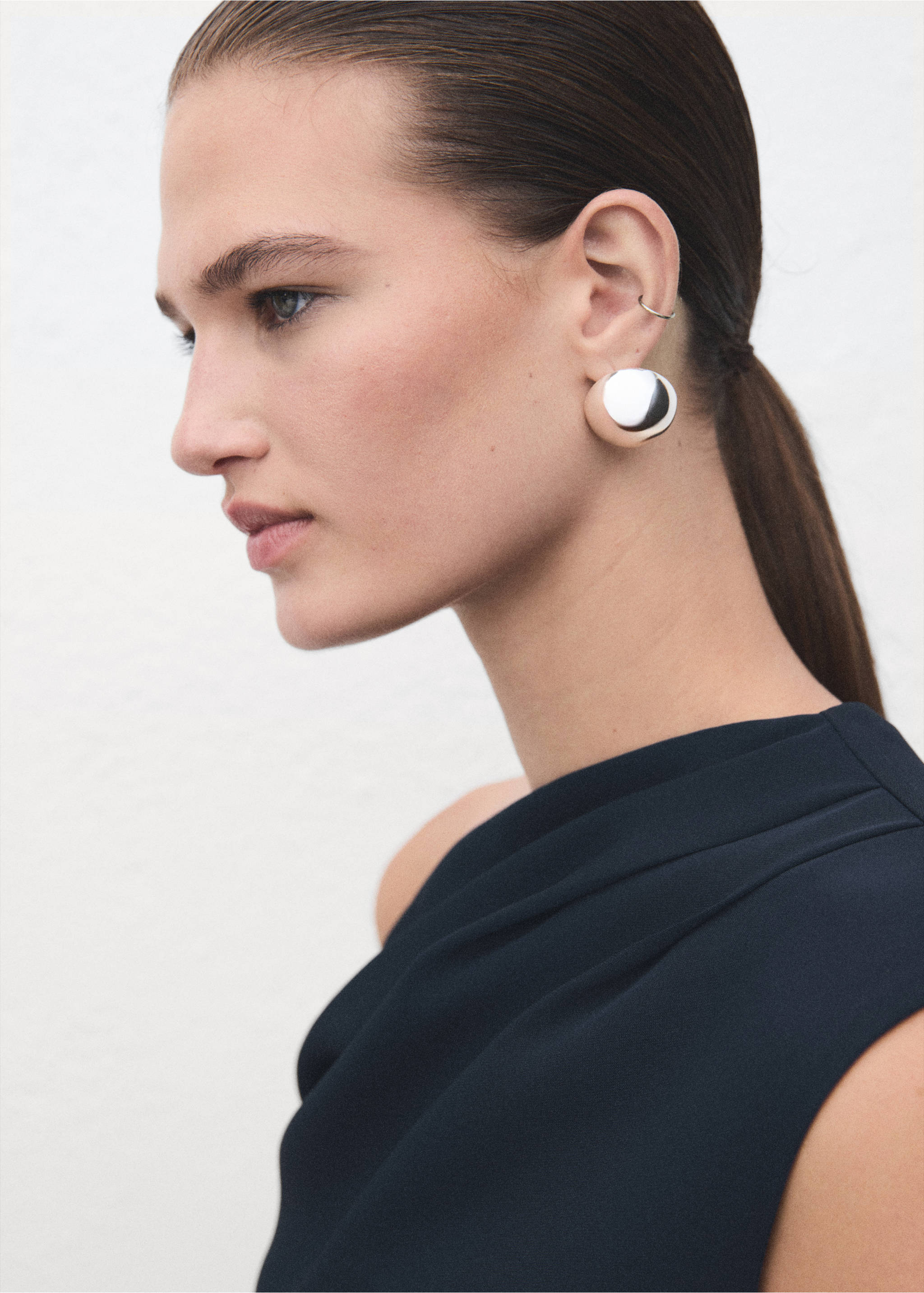 A-line dress with asymmetrical neckline - Details of the article 1, Navy. Ref: 17047137-00.