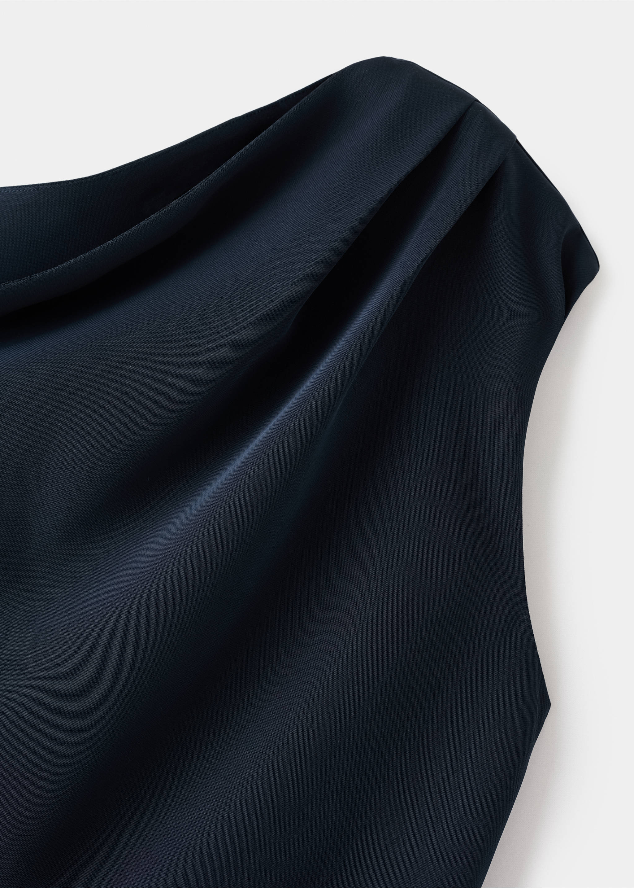 A-line dress with asymmetrical neckline - Details of the article 8, Navy. Ref: 17047137-00.