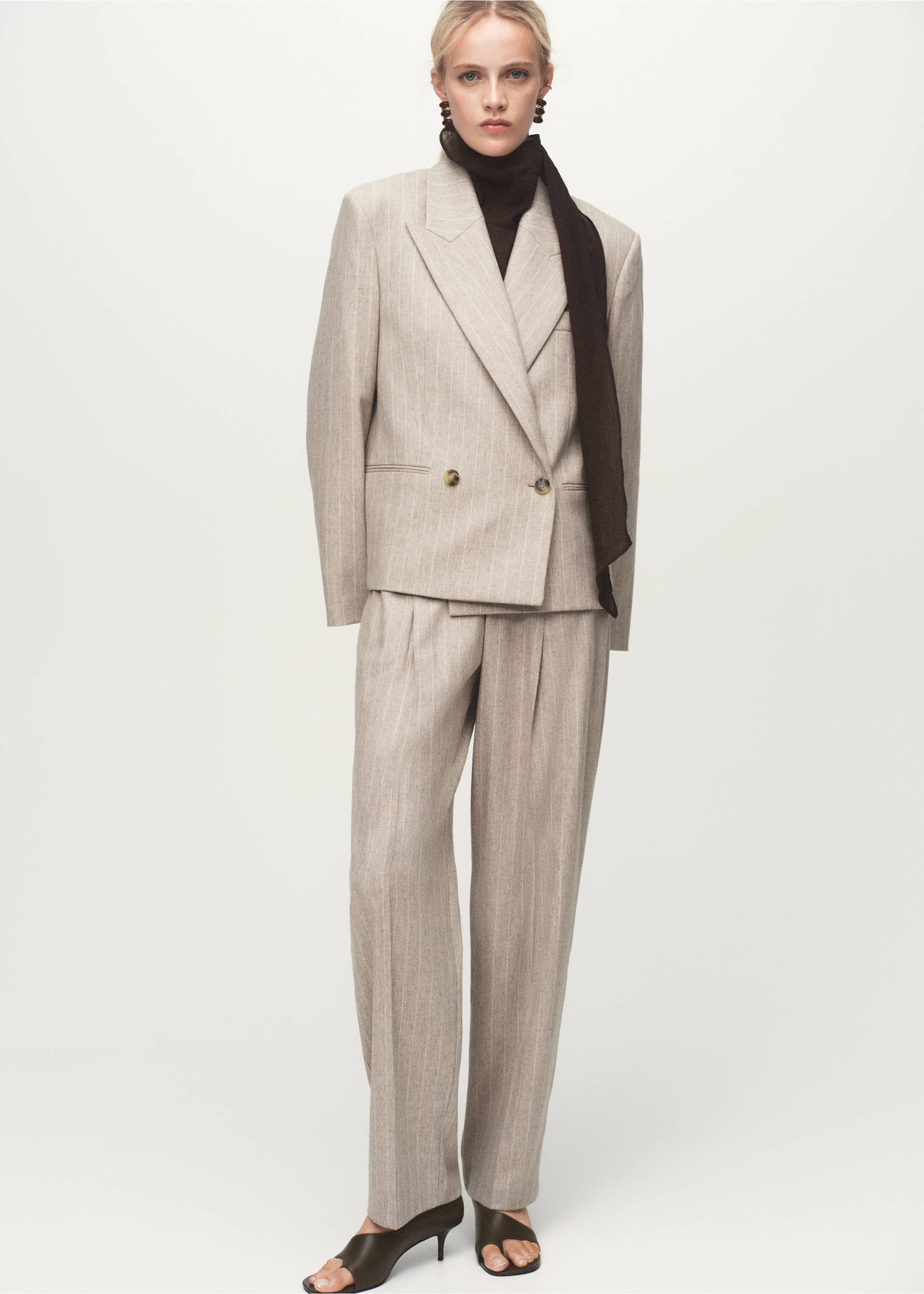 Костюмный пиджак из шерсти в тонкую полоску - Общий план, Серый. Ref: 17047140-00.