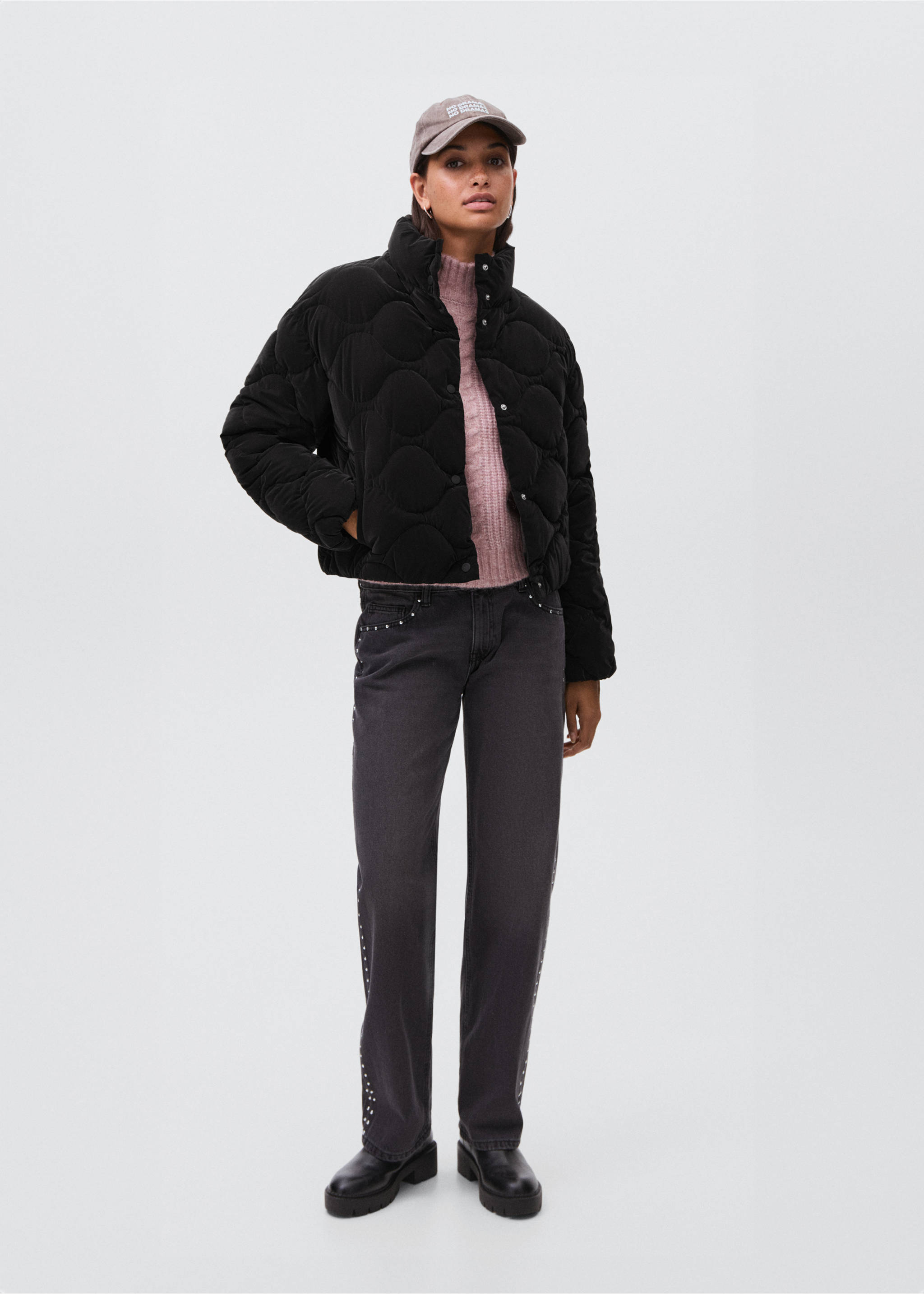 Стеганый анорак с вощеным эффектом - Общий план, Черный. Ref: 17047760-00.