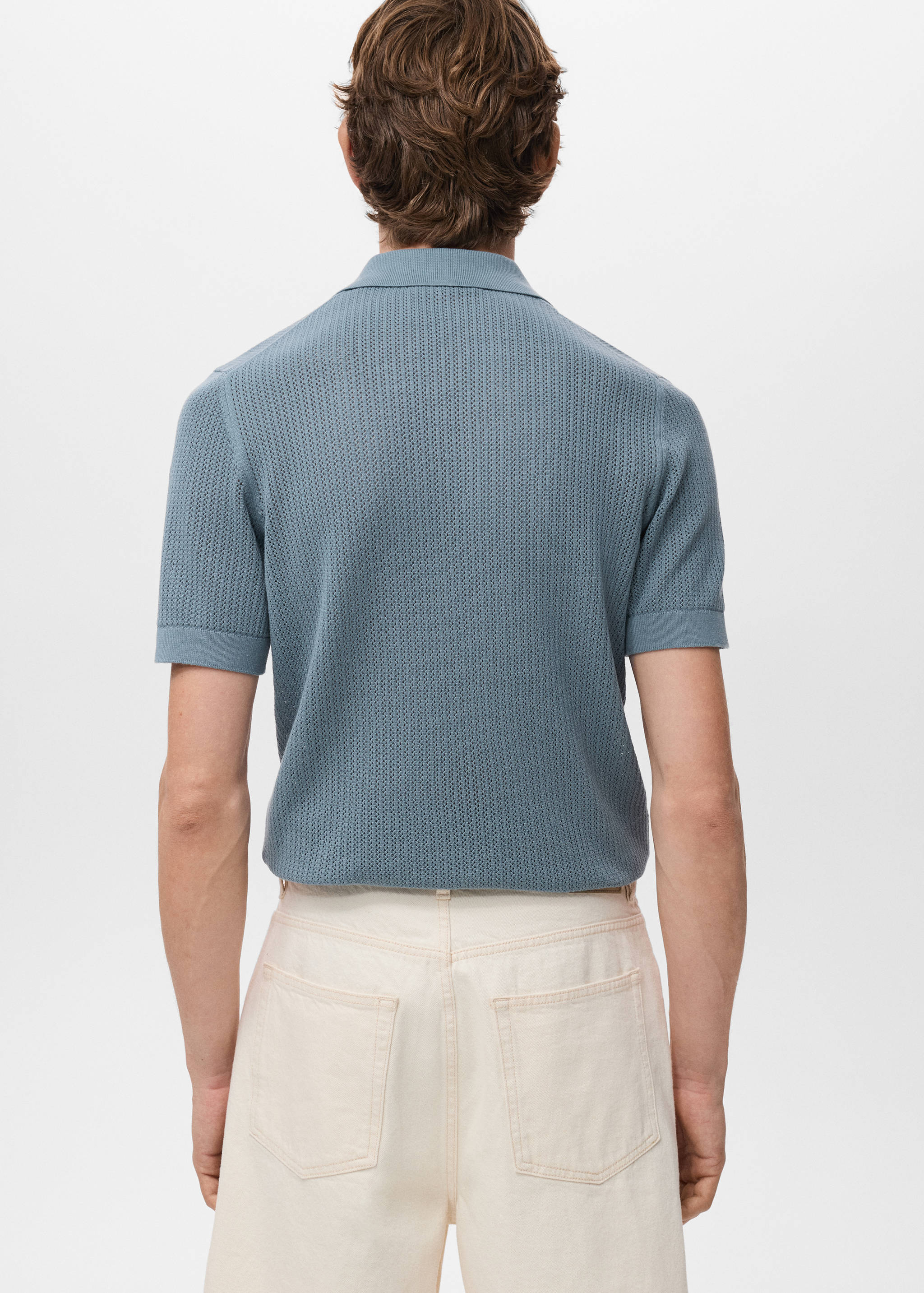 Knitted cotton polo shirt with lace pattern - Reverse of the article