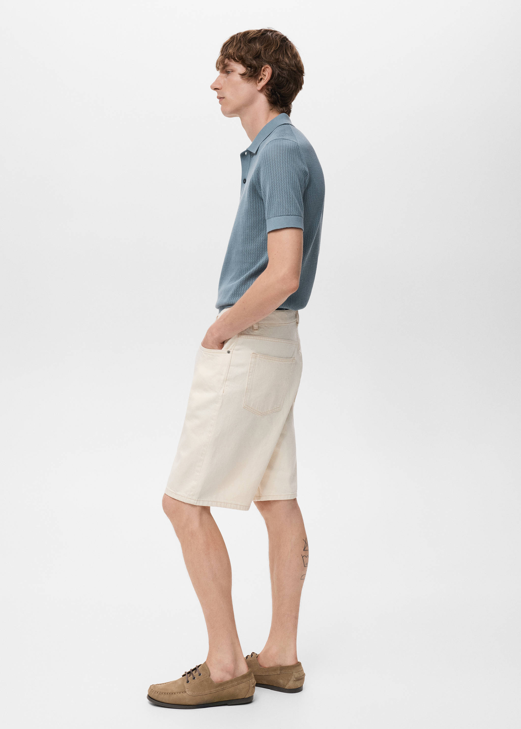 Knitted cotton polo shirt with lace pattern - Details of the article 2