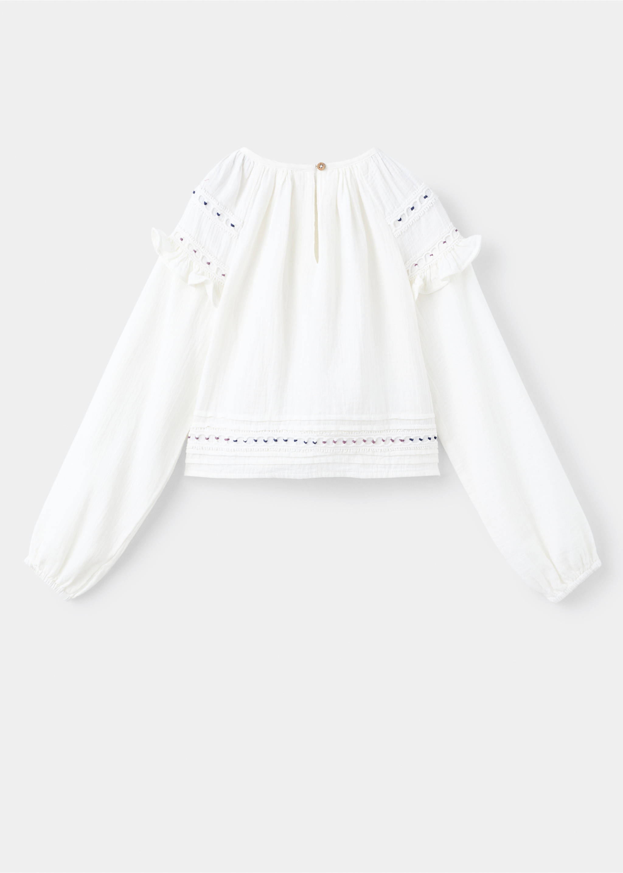 Blouse brodée en coton - Verso de l’article, Écru. Ref: 17047767-00.