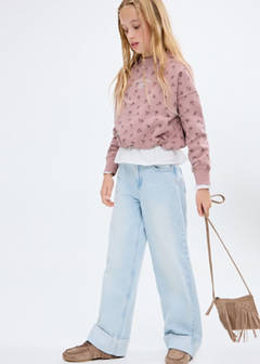 Embroidered sweatshirt with floral pattern — Pink 1