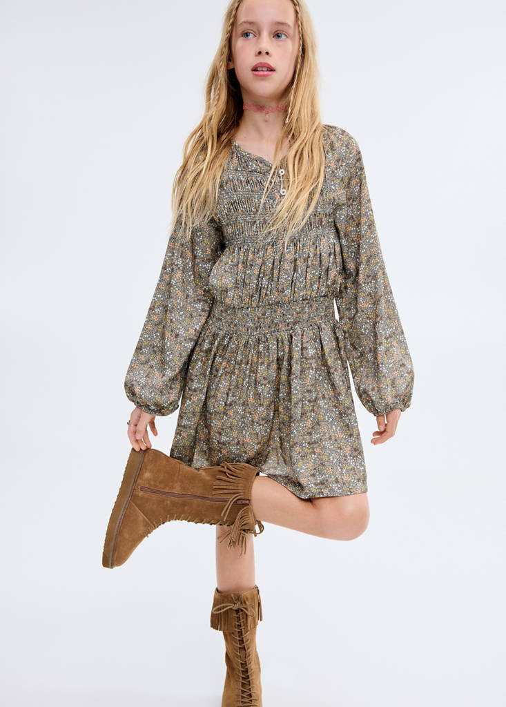 Ruched floral dress — Dark Green