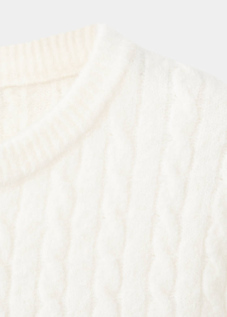Short-sleeved cable-knit sweater — Ecru