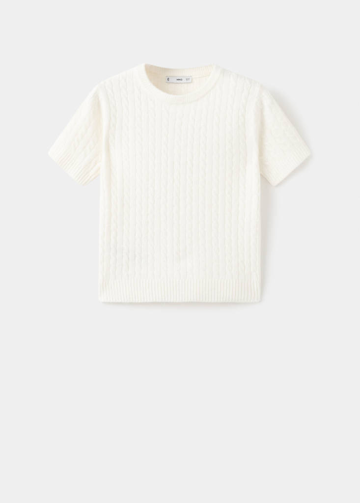 Short-sleeved cable-knit sweater — Ecru